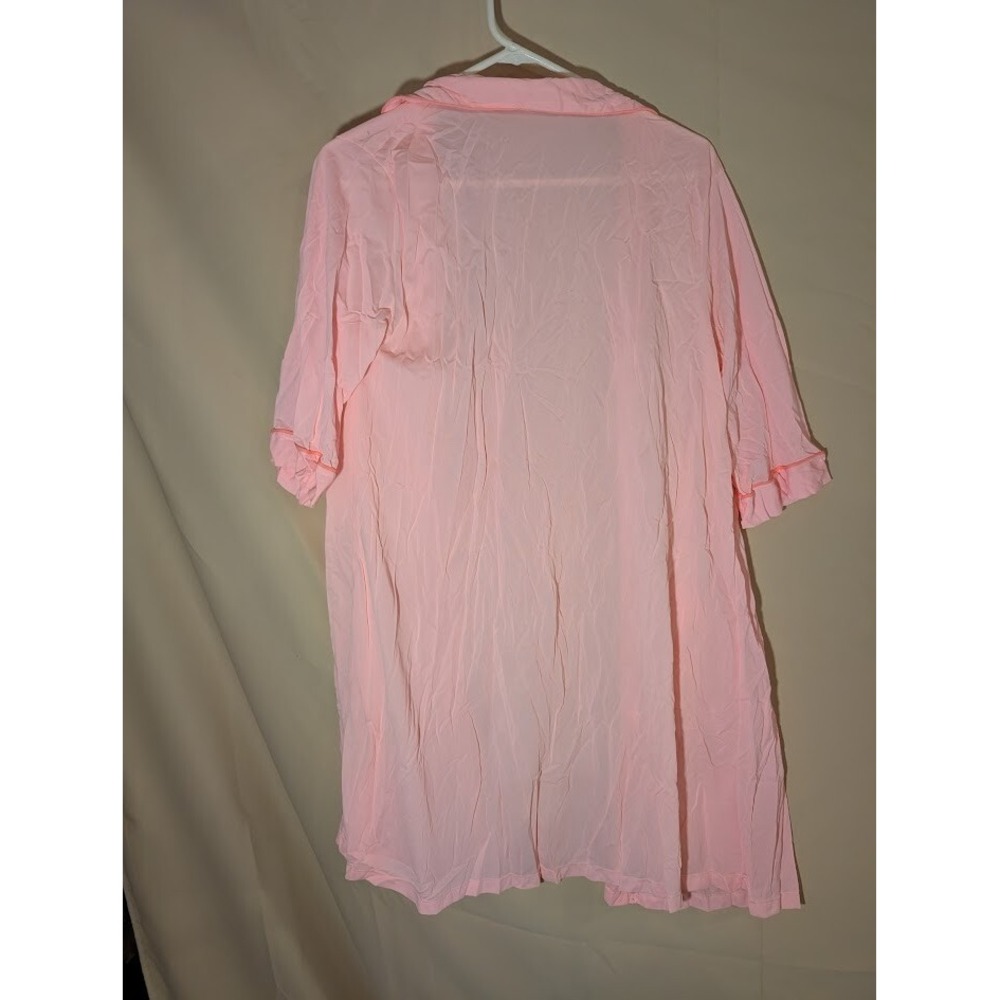 Vintage Pink Nylon Robe Peignoir 3/4 Sleeve Button Front Lounge 42‎ Long - Picture 2 of 3